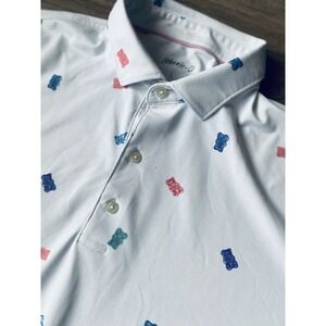 Johnnie-O Mens White Button Up Gummy Bear‎ All Over Print Golf Polo Shirt Large